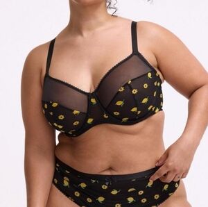 Balconette Unlined Mesh Emboidery Bra - Lemon Print